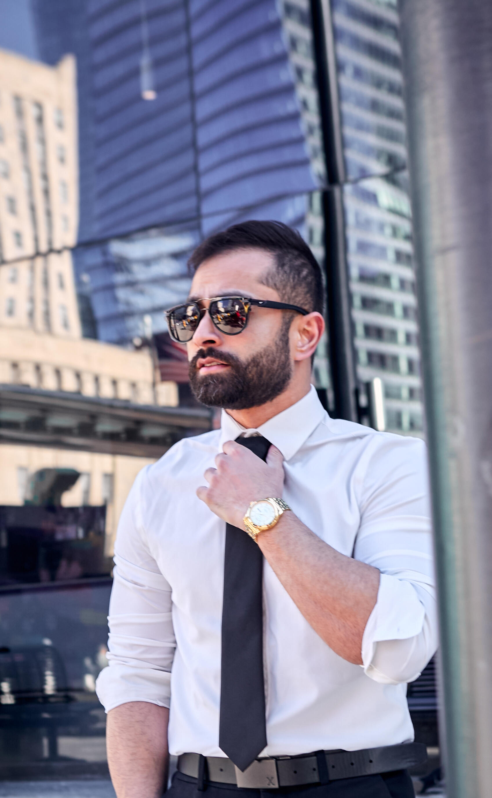 Picture of Zishan Arooj outside of the Oculus in New York for a mrktbsd shoot.